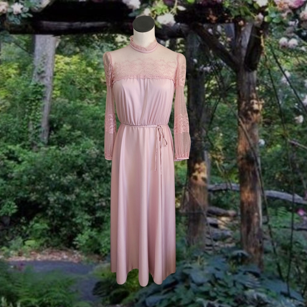 Vintage 70s Dusty Rose Pink Formal